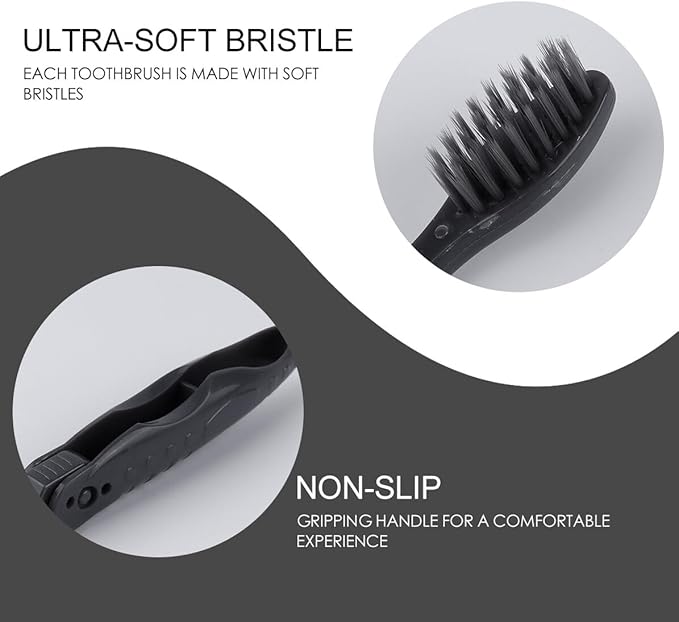 Mipcase 8PCS Folding Portable Charcoal Toothbrush Soft Bristles Ergonomic Design Travel Camping Hygiene for Adults Gray