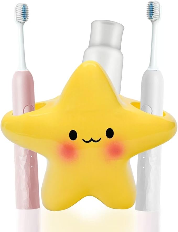 Toothbrush Holder, Yellow Ceramic Multi-Purpose Organizer for Bathroom Decor, Makeup Brush Stand, Bathroom, Kitchen, Bedroom, Office Decor