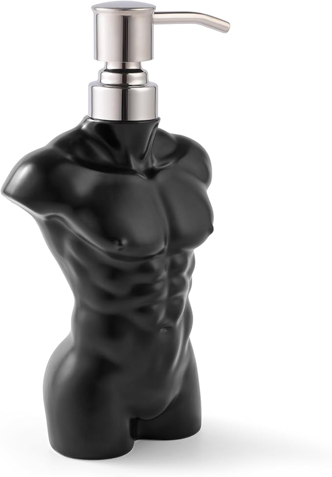 Ceramic Soap Dispenser with 304 Stainless Steel Pump Hand Lotion Liquid Dispenser Refillable for Kitchen and Bathroom Decorative (Matt Black Figure)