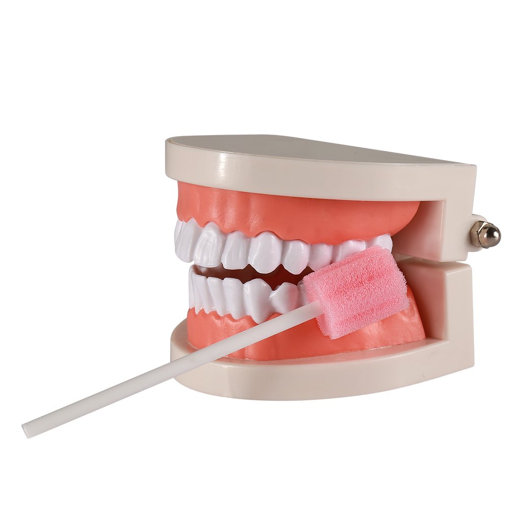 50 Disposable Oral Care Swabs, Sponge Dental Swabsticks Unflavored Sterile(Pink）