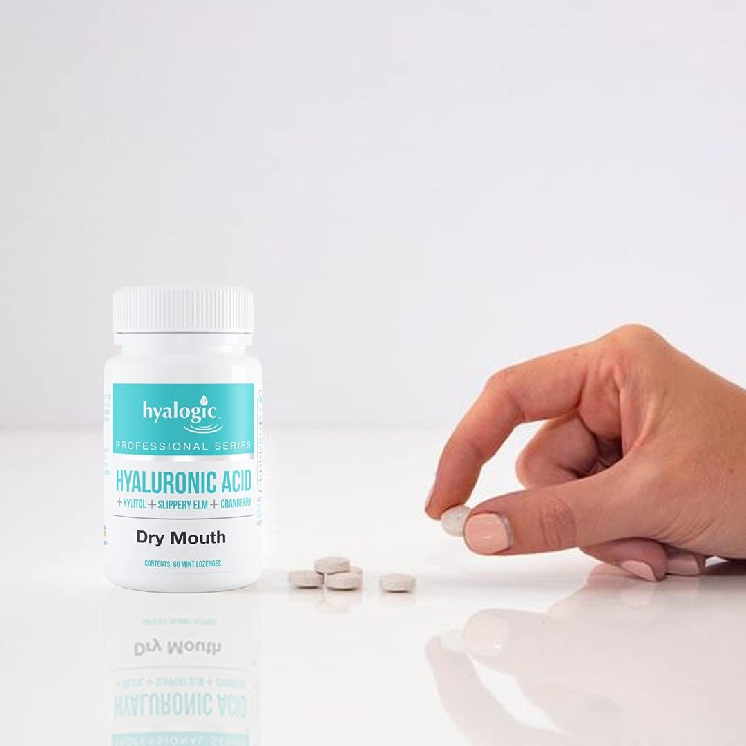 Hyalogic Oral Care Dry Mouth Mints - Hyaluronic Acid HA & Xylitol Lozenges for Hydration - Natural Mint Breath Freshener, Sugar-Free & Vegan Friendly (60 ct)
