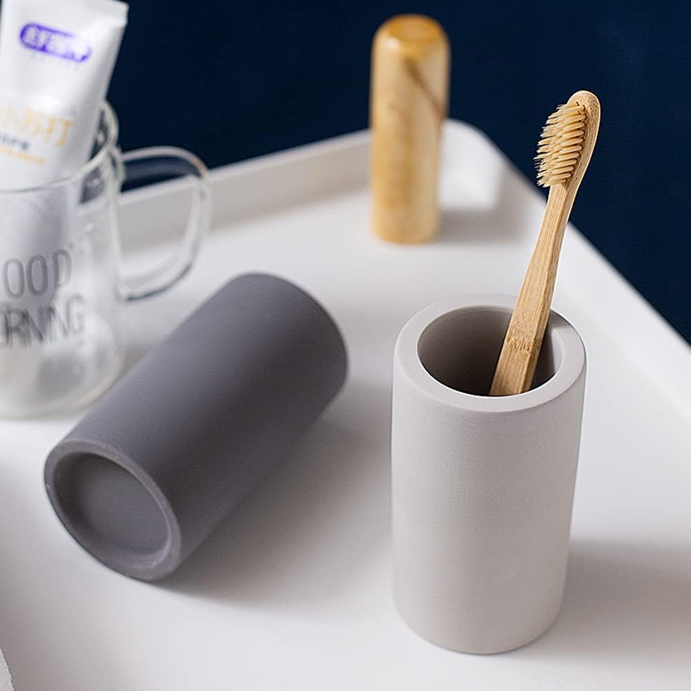 2 Pack Toothbrush Holder Set Diatomite Toothbrush Cup, Water Absorption Fast Drying Bathroom Toothbrush Organizer for Electric Toothbrush Toothpaste Razor Makeup Brush (Light Grey)