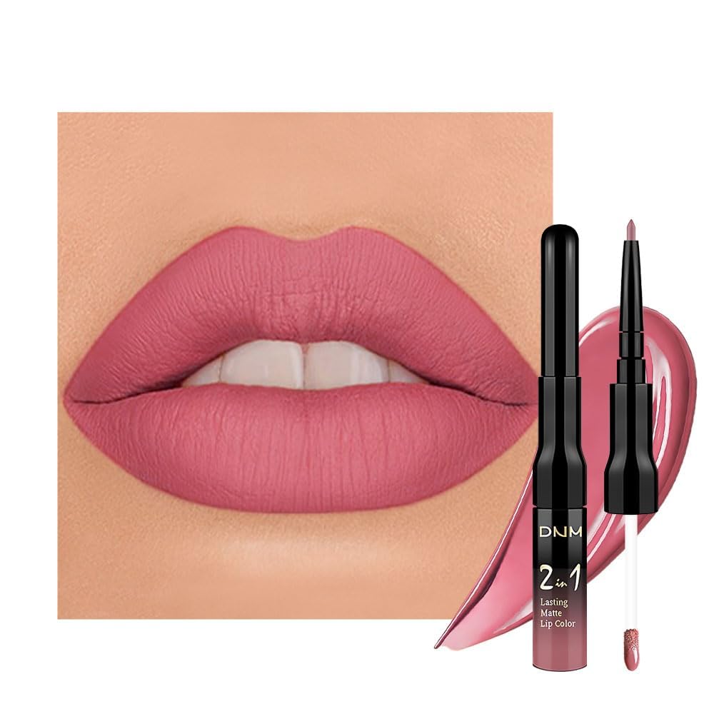 1Pcs 2 in 1 Mauve Pink Matte Lip Liner and Liquid Lipstick Stain Makeup Set for women, Light Mauve Long Lasting Smudge Proof Lip Tint Matte Finish Lip Gloss for All-Day Color Hold Easy to Use 35#