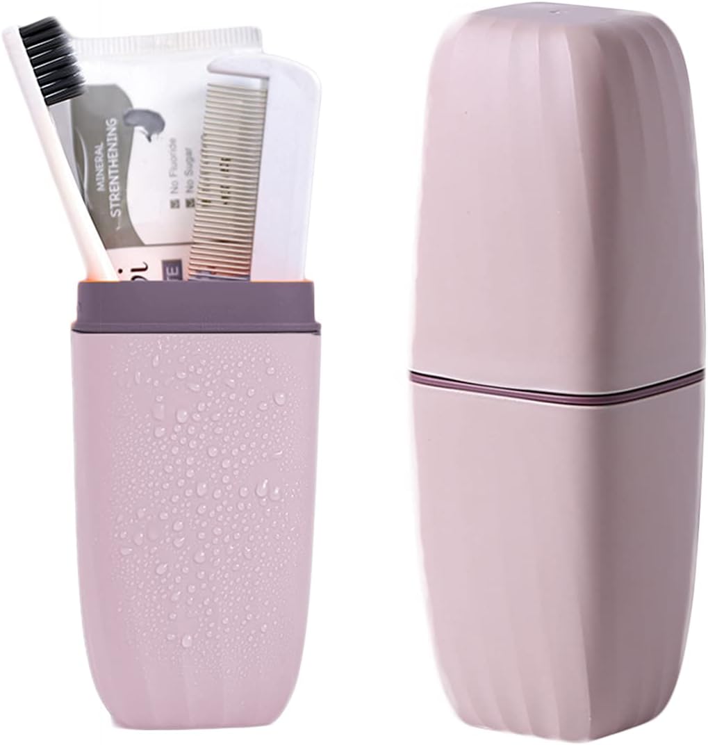 Travel Toothbrush Cup Case,Toothbrush Holder with Cover Travel Toothbrush Containers Portable Toothpaste Storage Toothbrush Case and Carrier for Camping School Business Trip Bathroom (Pink)