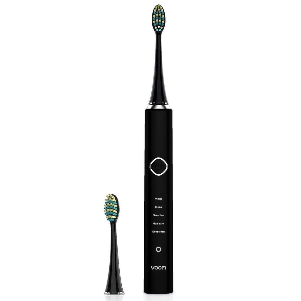Voom Sonic Pro 7 Rechargeable Electronic Toothbrush + Pro 7 Series Replacement Brush Heads - 2-Minute Timer with Quadrant Pacing & 5 Adjustable Speeds,Soft Dupont Nylon Bristles Oral Care - Black