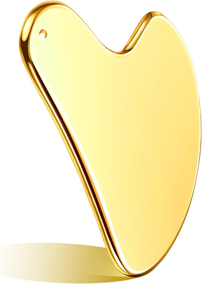 Nuanchu Stainless Steel Gua Sha Facial Tools Metal Guasha Tool for Face Body Jawline Shaper, Double Chin Reducer, Puffiness Reducing, Lymphatic Drainage Massager Skin Care Gift with Pouch(Gold)