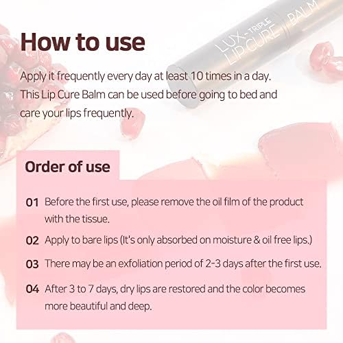 Lux Triple Lip Cure Balm (0.17 oz) (FLORA (Red Grapefruit)) 4 million units sold in Korea, Natural Tinted Korean Lip Balm, Petroleum/Paraben Free, Lip Butter,lip balm hydrating,tinted moisturizer