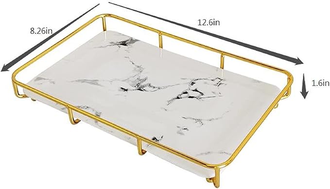 Vanity Tray Makeup Organizer Cosmetics Storage Bathroom Skincare Organizer Countertop Display Rack in Dresser Stainless Steel Shelf Marble Print Ceramic Trays