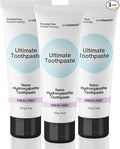 Fluoride Free Nano Hydroxyapatite Ultimate Toothpaste for Remineralizing Enamel & Sensitive Relief, Whitening, Antiplaque, SLS Free, Fresh Mint, 4 oz (3 Tubes, Fresh Mint)