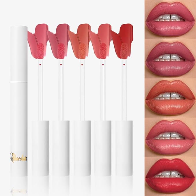 Matte Lip Stain – High Pigment Non-Transfer Matte Liquid Lipstick, Long-Lasting Waterproof Smudge-Proof Lip Color, Lightweight Comfortable Velvet Finish Lip Tint 02#（5PCS）