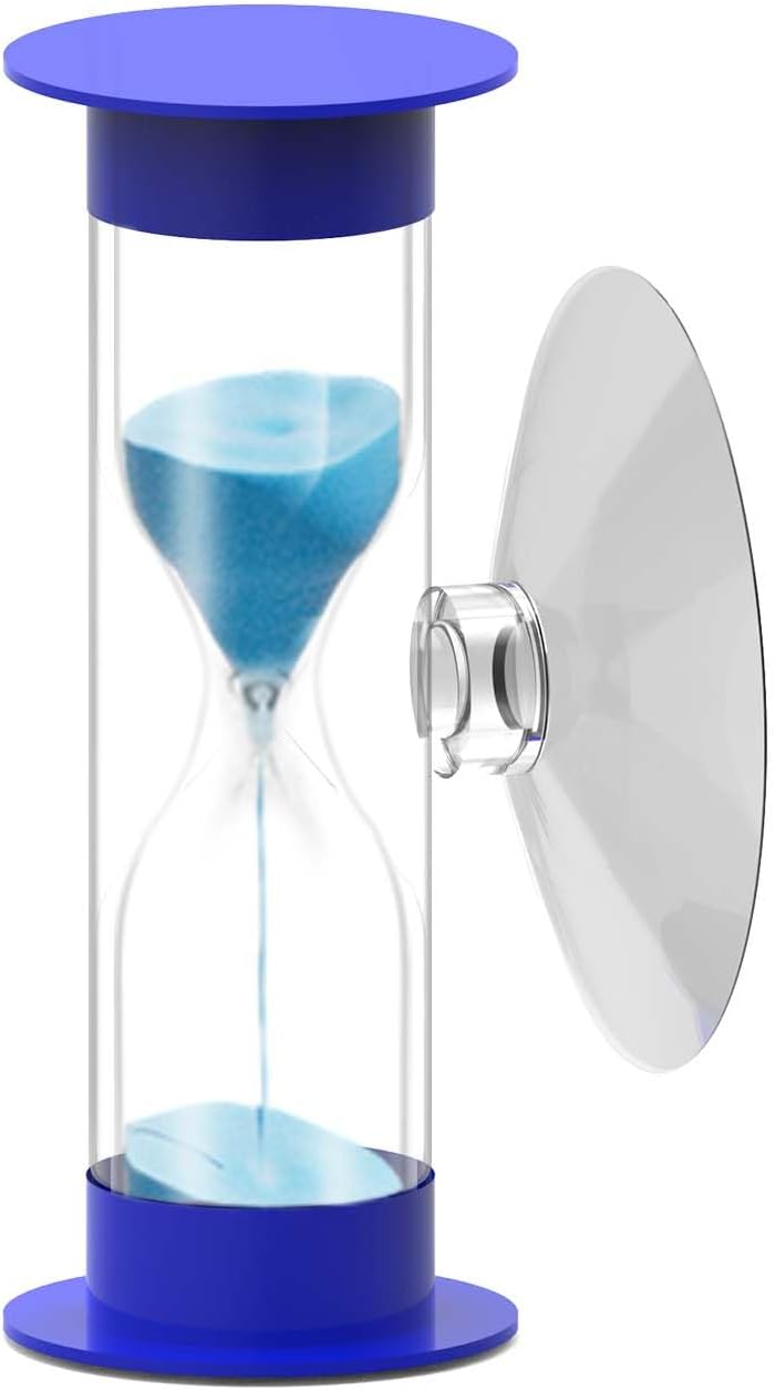 2 Minute Hourglass Sand Timer with Suction Cup,Unbreakable Sucker Sand Clock Timer 2 min,Plastic Mini Sand Watch,Rotatable Reloj De Arena for Kids Toothbrush(Blue)
