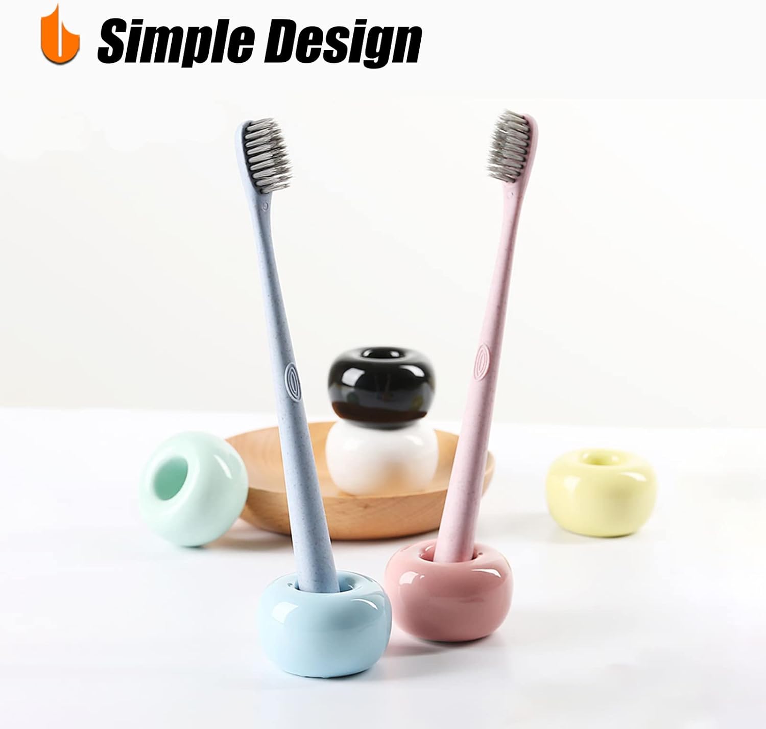 Travel-Friendly Mini Ceramics Toothbrush Holders for Bathroom Decor Vanity Countertops, Space Saver, White, 2 Pack