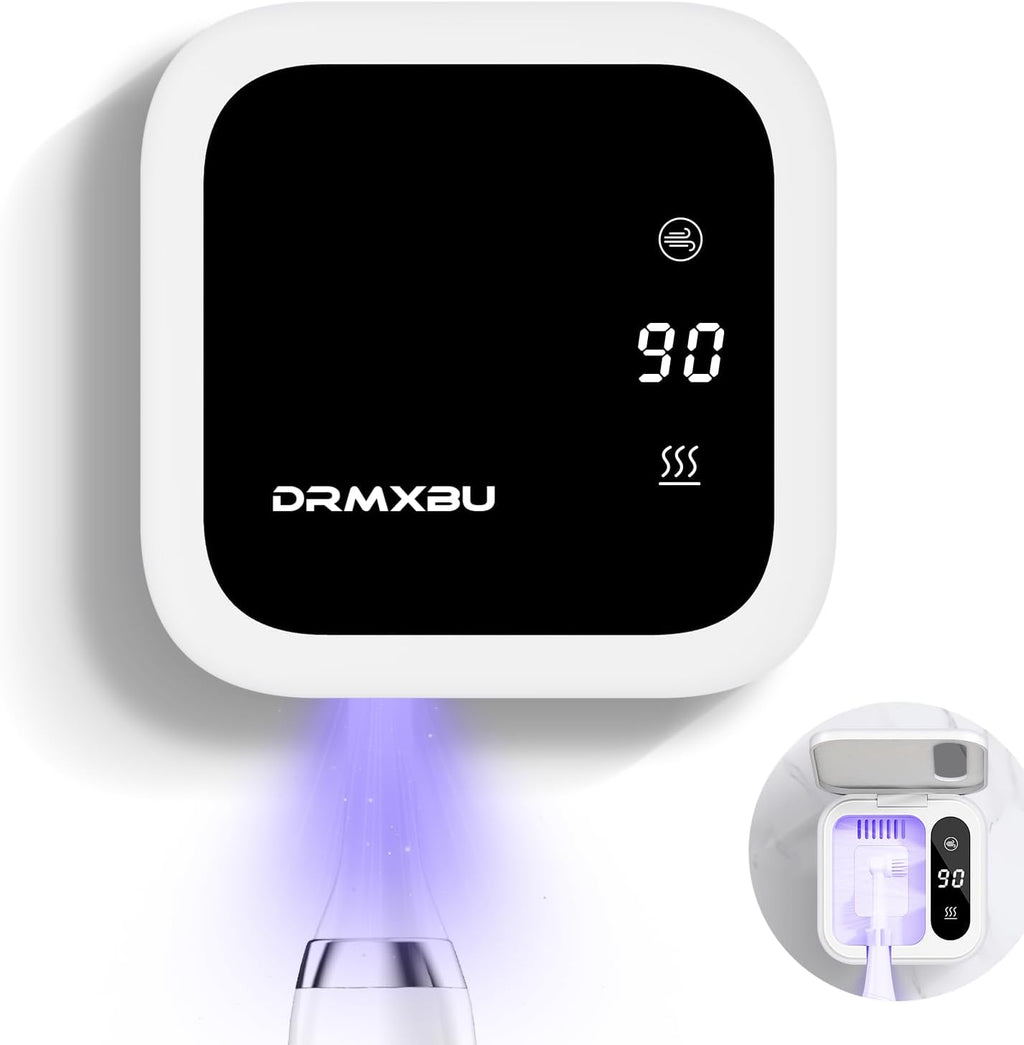 Toothbrush Sanitizer Case and Holders, DRMXBU Wall Mounted Toothbrush Holder with LED Screen, Rechargeable Travel Toothbrush Cleaner Case with Light Air Dry, Tooth Brush Covers for Bathrooms (White)