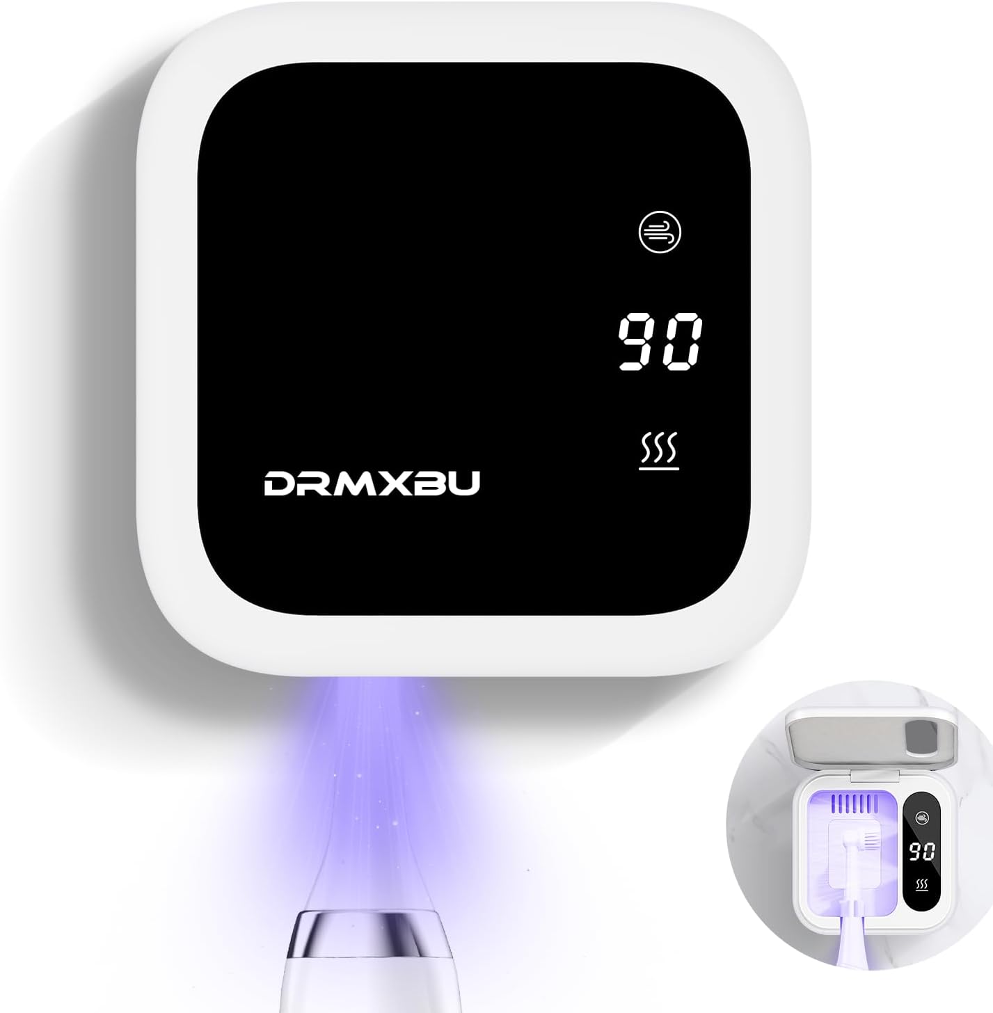 Toothbrush Sanitizer Case and Holders, DRMXBU Wall Mounted Toothbrush Holder with LED Screen, Rechargeable Travel Toothbrush Cleaner Case with Light Air Dry, Tooth Brush Covers for Bathrooms (White)