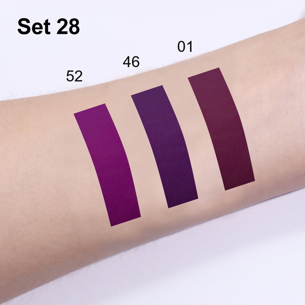 3Pcs 2 in 1 Burgundy Red Black Dark Purple Matte Lip Liner and Liquid Lipstick Stain Makeup Set for women, Long Lasting Smudge Proof Lip Tint Matte Finish Lip Gloss for All-Day Color Hold, Set28
