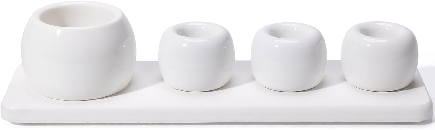 4 Pack Mini Ceramic Toothbrush Holder Stand with 1 Pack Water Absorbing Stone for Bathroom Vanity Countertop, Electric Toothbrush Organizer, White