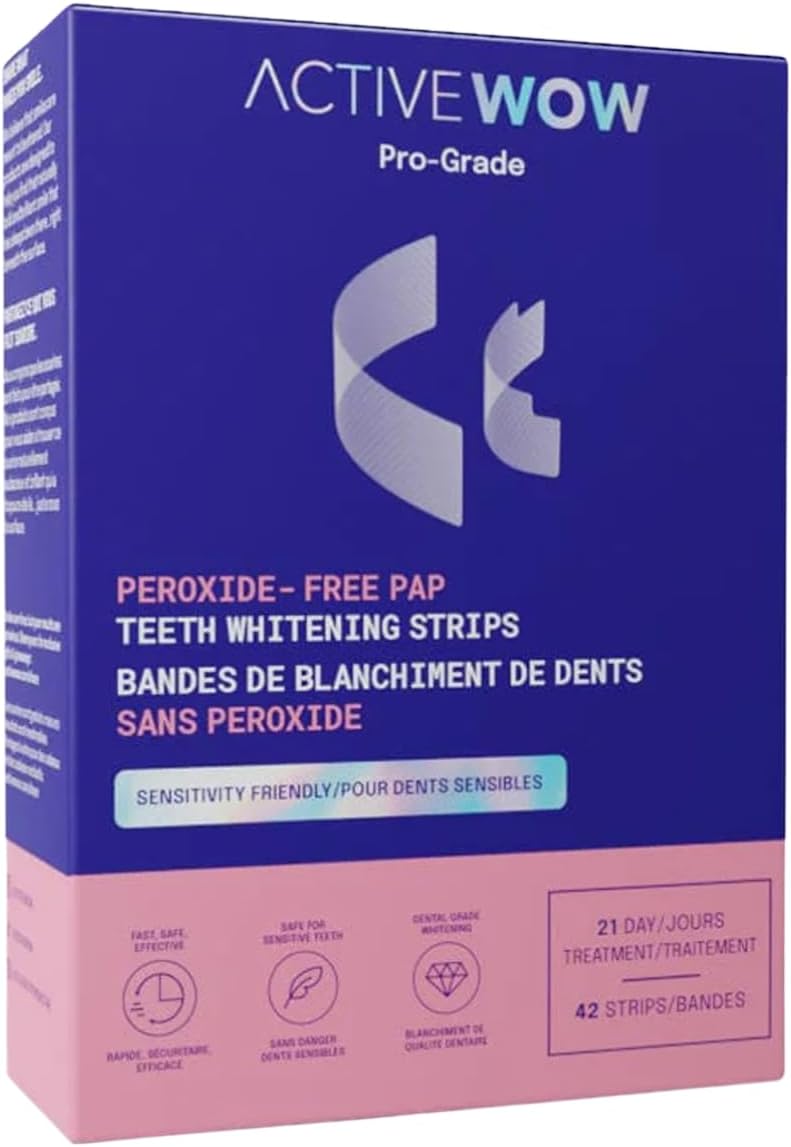 Active Wow 24k White Teeth Whitening Strips - Sensitive Teeth Whitening - 21-Day Kit, 42 Whitener Strips