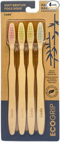 Lindo EcoGrip Bamboo Toothbrush - Soft German Made Fiber Bristles, Organic and Recyclable (Multi-Color)