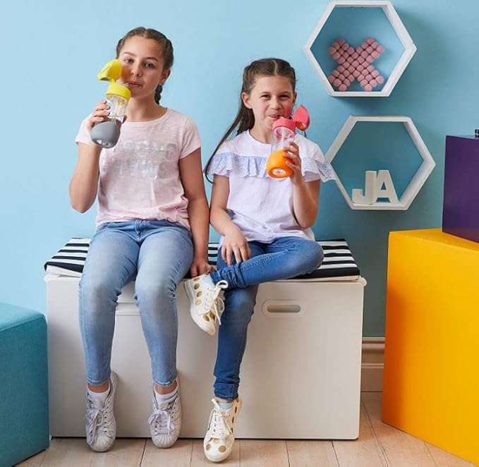 b.box 20oz Tritan Kids Water Bottle –Toddler Drink Bottle with Straw for School, Daycare, Travel w/Easy-Grip Triangular Design, Leak Proof Lid & Handle, BPA Free, Dishwasher Safe (Lemon Sherbet)