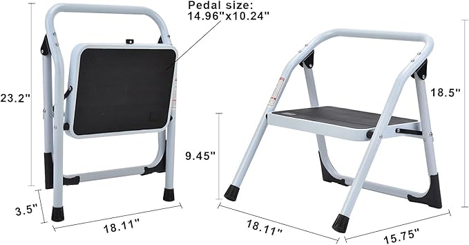 1-Step Ladder Folding Step Stool with Anti-Slip Sturdy and Wide Pedal Stepladder Multi-Use for Home and Kitchen Space Saving (White)