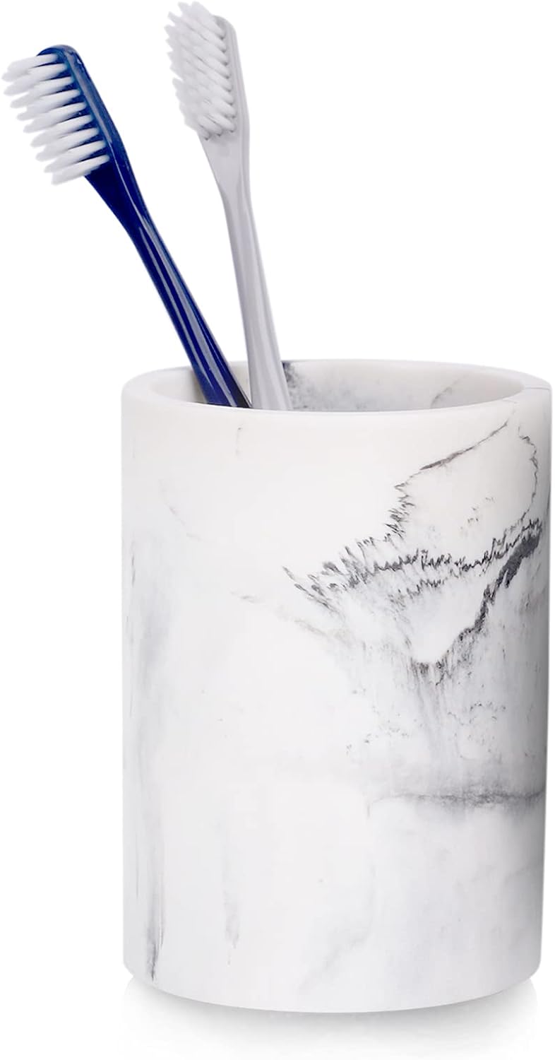 ZCCZ Toothbrush Holder for Bathroom Marble Look, Electric Toothbrush and Toothpaste Organizer, Makeup Brushes Razor Stand, White Marble Design Cup for Countertop Storage and Bathroom Accessories