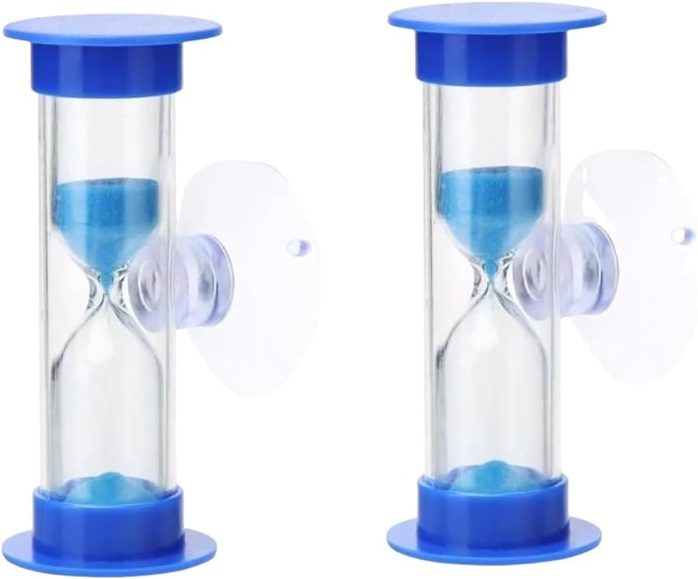 2Pcs Blue Toothbrush Timer for 2mins Sand Clock Timer 2 Minute Sand Timer, Plastic Suction Cup Hourglass Sandglass Desktop Ornament Party Favors