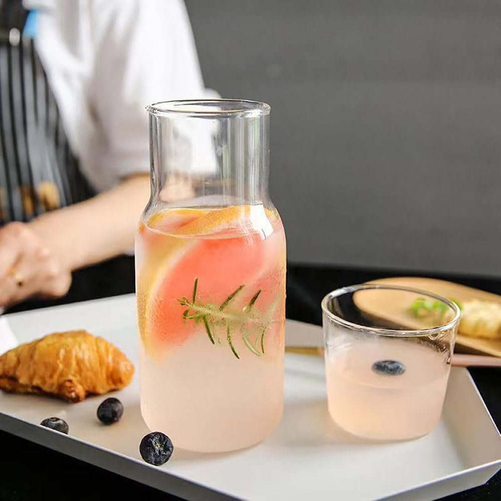 12oz/360ml Small Bedside Water Carafe Set with Tumbler Glass for Nightstand - Clear Small Glass Carafe with Cup for Bedroom, Night Water Decanter for Water, Juice, Milk & Mouthwash