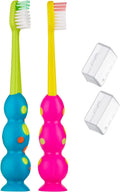 Trueocity Kids Toothbrush 2 Pack - Soft Contoured Bristles - Child Sized Brush Heads (3-10 Year Old) - Suction Cup for Fun & Easy Storage - Girl & Boy Set (2-Pack, Multi-Color)