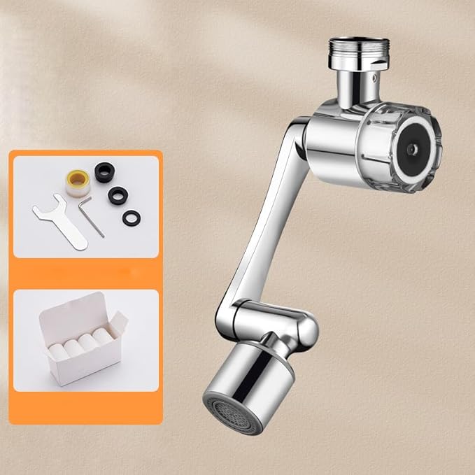 1080° Rotating Faucet Extender with PP Cotton Filters, 2 Modes Swivel Robotic Arm Sink Aerator for Kitchen/Bathroom, 20mm/22mm Female and 24mm Male Thread Connection, Silver