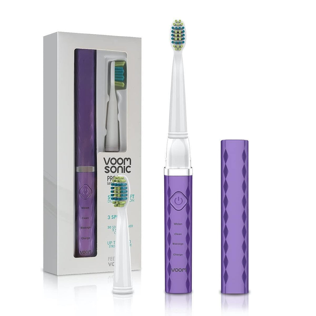 Voom Sonic Pro 3 Rechargeable Electric Toothbrush With Soft Dupont Nylon Bristles Dentist Recommended Portable Oral Care 2-Minute Timer 3 Adjustable Speeds Light Weight Design - Purple