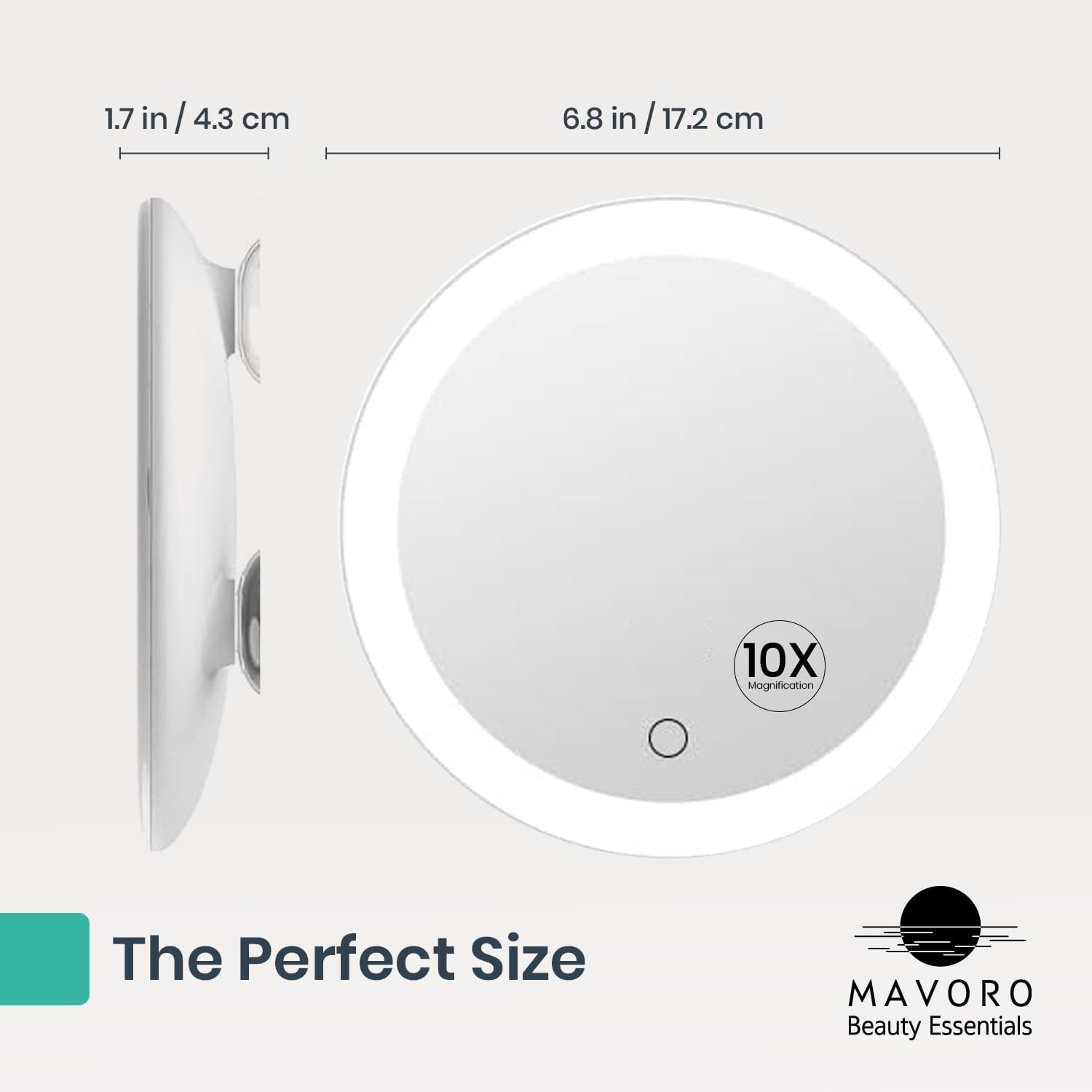 Mavoro 6.8" LED Magnifying Mirror with 3 Strong Suction Cups | 10X Magnification | Portable Lighted Travel Makeup & Cosmetic Mirror with Light (4 AAA Battery Operated |10X)