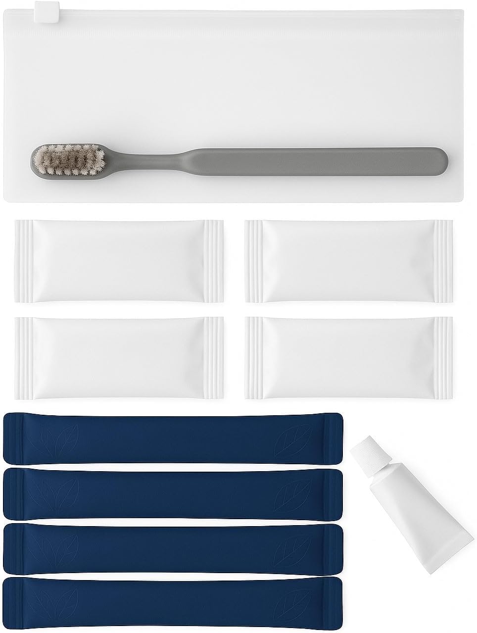 Travel Dental Kit - Toothbrush, Toothpaste, Dental Floss Picks, Mouthwash Packets, Complete Oral Care Set with Pouch