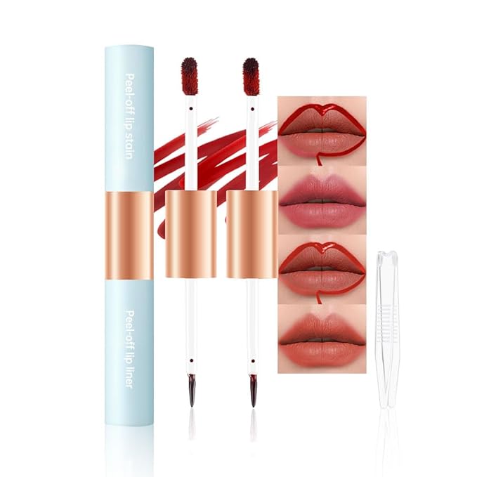 Matte Lip Liner Peel Off Lip Stain, Long Lasting Peel Off Lip Liner Stain, Peel-off Lip Gloss For All Skin Types, Transfer-proof Highly Pigmented Color Waterproof, (04#+05#, Pack of 2)