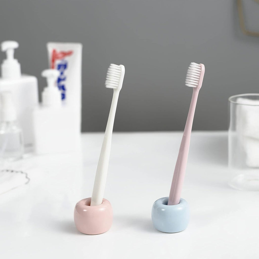 Mini Ceramic Couple Toothbrush Holder, Hand-Made Bathroom Toothbrush Holder, Electric Toothbrush Head Holder and Office Pen Holder 2-Piece Set (Blue)