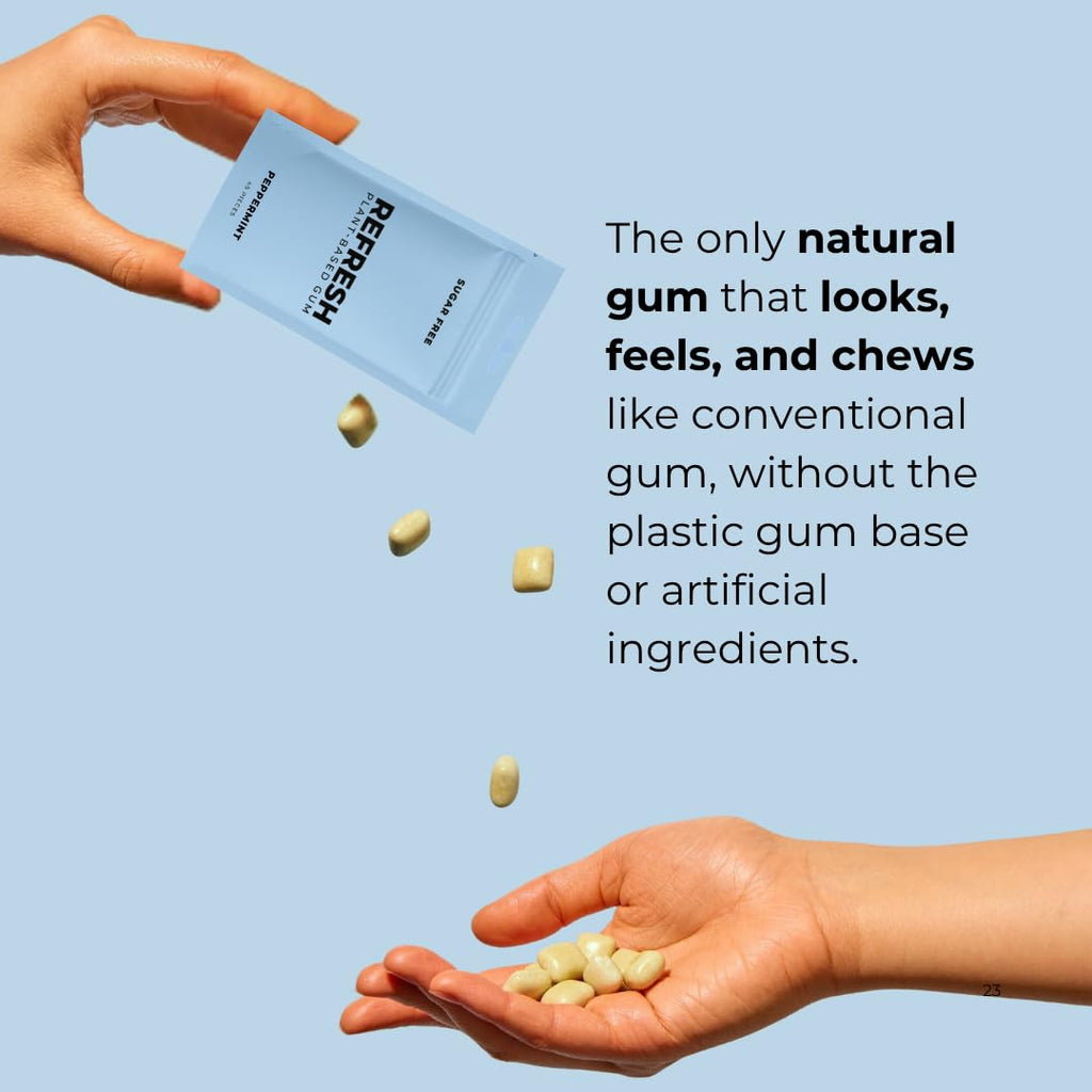 Refresh Gum Peppermint – Xylitol, Sugar Free Chewing Gum Pouch, Natural Flavor & Organic Ingredients – Aspartame Free, Plant-Based, Non-GMO – 45 Pieces