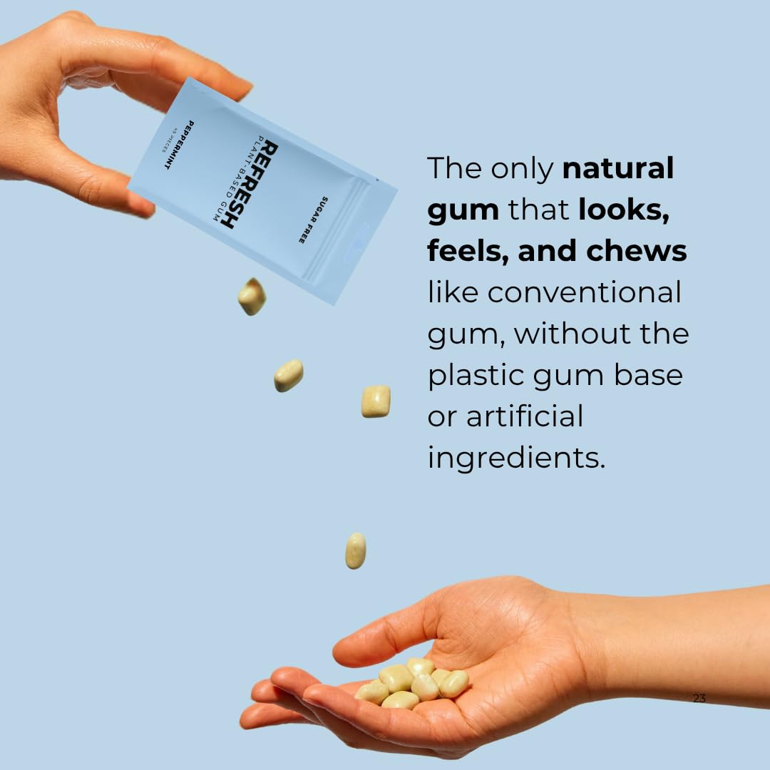 Refresh Gum Peppermint – Xylitol, Sugar Free Chewing Gum Pouch, Natural Flavor & Organic Ingredients – Aspartame Free, Plant-Based, Non-GMO – 45 Pieces