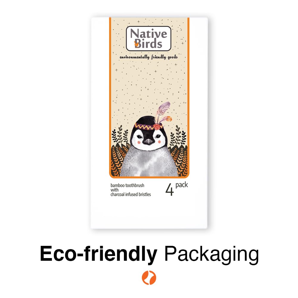 Bamboo Toothbrush with Extra Soft Charcoal Infused Bristles, Set of 4