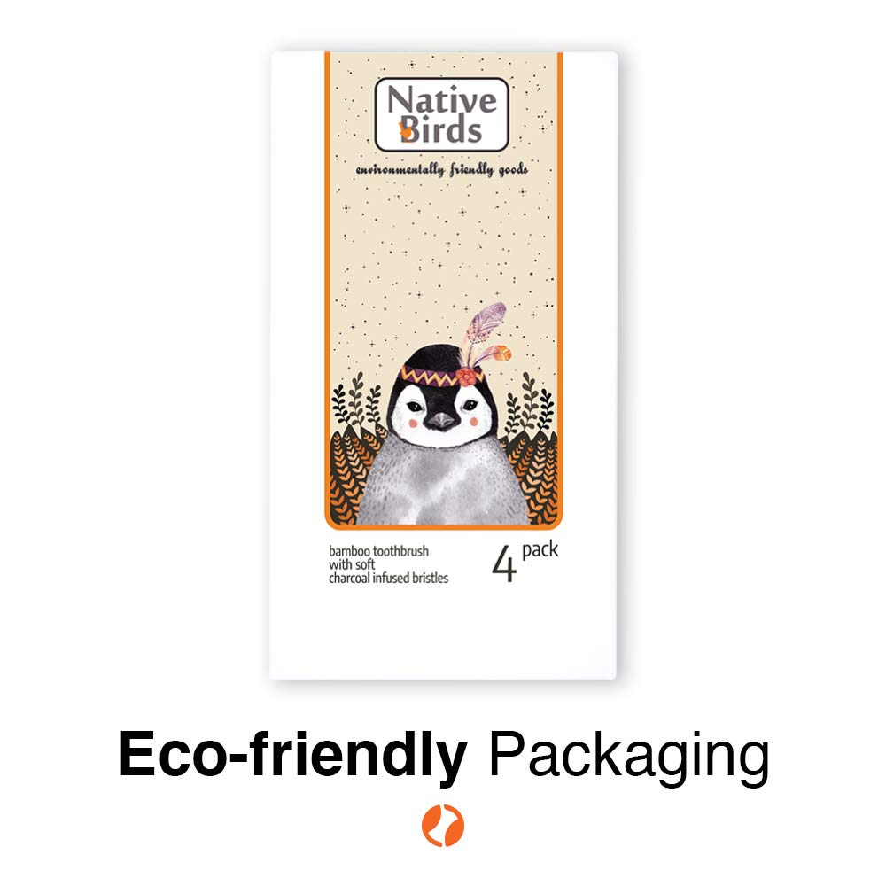 Bamboo Toothbrush with Soft Charcoal Infused Bristles, Set of 4