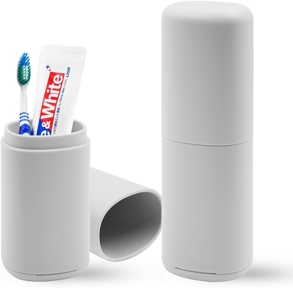 Toothbrush Travel Case, Portable Tooth Brush Holder and Toothpaste Cover, Plastic Travel Toothbrush Cup with Cover, Compact Storage Container for School Camping Business Trip Bathroom (Gray)