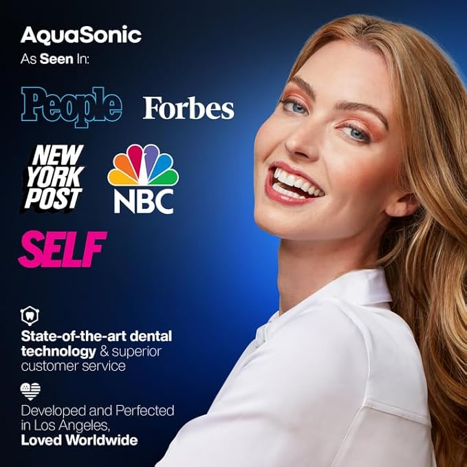 Aquasonic Clinical AQ Ultra-Whitening Smart Toothbrush with Pressure Sensor, LCD Screen & Battery Level Indicator - 2 Brush Heads & Hard Sell Travel Case