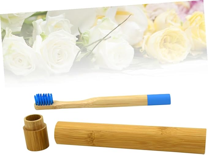 Biodegradable Natural Toothbrush with Soft Bristles for Gentle Gum Care Ergonomic Wooden Handle Eco-Friendly Blue Travel Toothbrush with Storage Tube