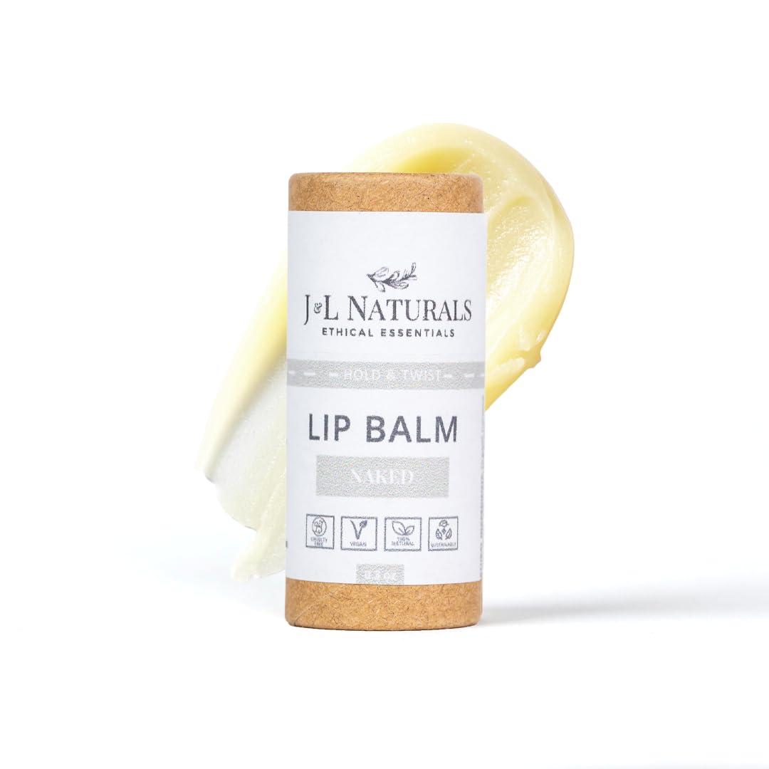 J&L Naturals Sustainable Lip Balm | Organic Ingredients, 100% Natural, Eco-Friendly | Cruelty Free, Vegan, Paraben Free, Silicone Free (Naked (Unscented), Single)