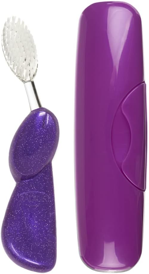 RADIUS Toothbrush Big Brush with Replaceable Brush Head BPA Free ADA Accepted - Left Hand - Purple Brush with Purple Case