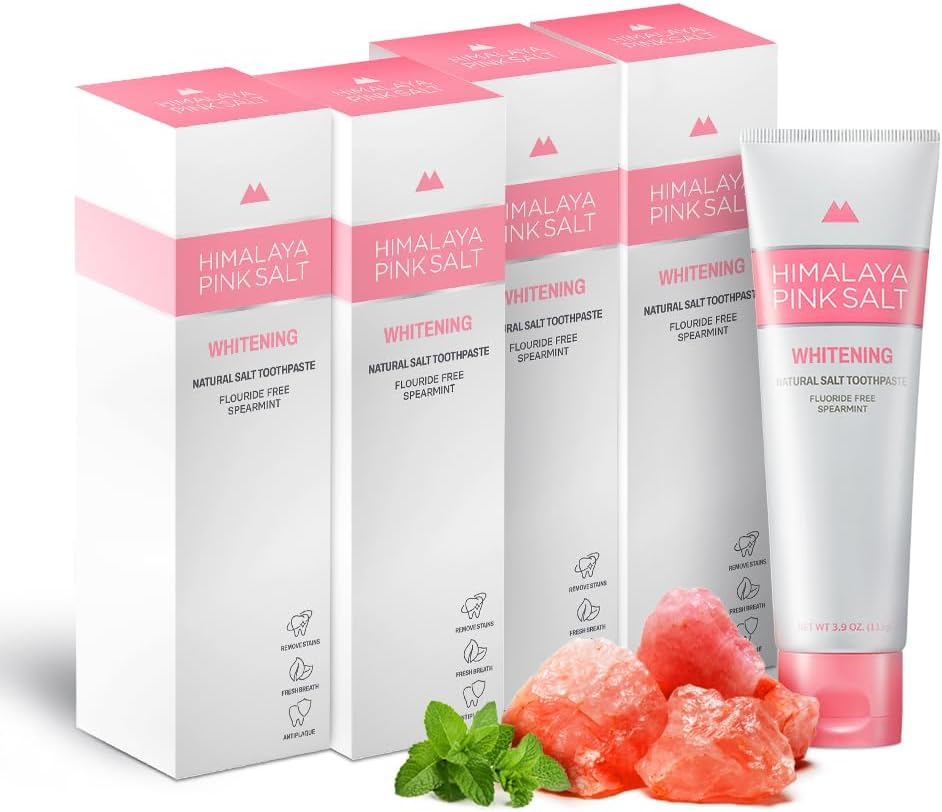 HIMALAYA PINKSALT Natural Whitening Toothpaste - Fluoride Free, Natural Toothpaste for Teeth Whitening, Gum Health Care, Plaque Remover - Spearmint Flavor, 3.9 oz (4 Packs)