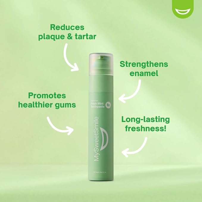 MySweetSmile Fresh Mint Toothpaste – Advanced Fluoride Formula – Strengthens Enamel & Prevents Cavities – Dentist-Approved & Enamel-Safe – IndyBest Award-Winning Brand - Makes Brushing Fun Again - 60g
