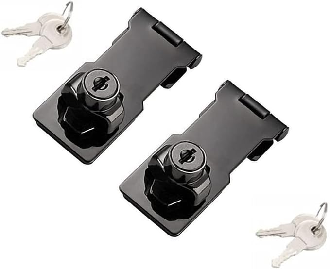 2 Packs Keyed Hasp Locks Twist Knob Keyed Locking Hasp for Small Doors, Cabinets and More,Stainless Steel Steel, Hasp Lock Catch Latch Safety Lock Door Lock with Keys (3inch, Bliack)