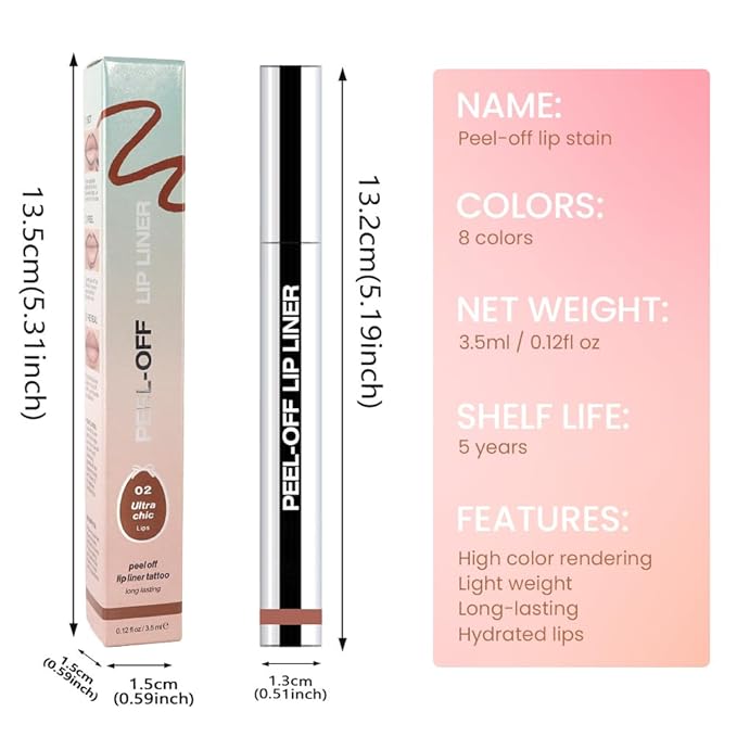 Matte Liquid Lip Stain Peel Off Lip liner Tattoo, Brown Matte Peel Off Lip Stain, Long Lasting Waterproof Lipstick Lip Gloss Stain, Transfer-proof for All Skin Types, 0.12 fl oz 02#