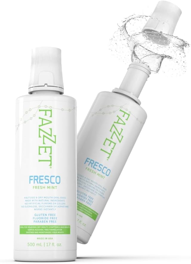 Fresco Halitosis Dry Mouth Oral Rinse – Soothe Tonsils, Combat Bad Breath – Alcohol, Gluten, and Paraben Free Mouthwash – Fresh Mint Flavor
