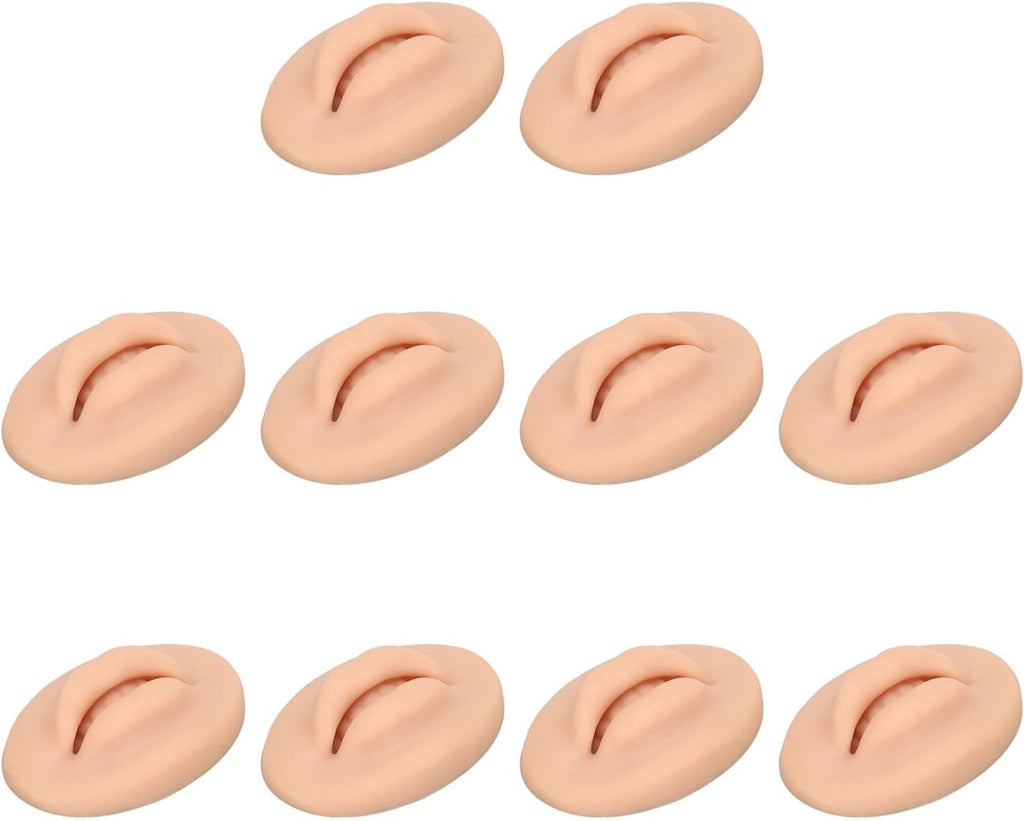 10pcs Practice Lips, Silicone Model Soft and Elastic Silicone Lips Fake Lips with Teeth Shape, Compact Size for Permanent Makeup Training (Dark)