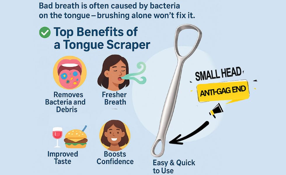 Double-Headed Tongue Scrapers (Pack of 2) for Adults & Kids with Travel Cases, 100% Stainless Steel, Gentle & Durable Scrapers. (2 Tongue Scrapers)